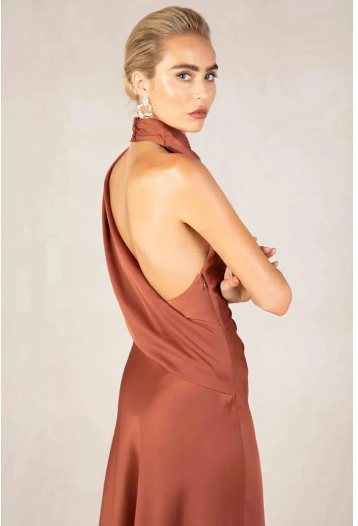 Misha Robbia Midi Dress Copper Brown Size 10/M - Image 3