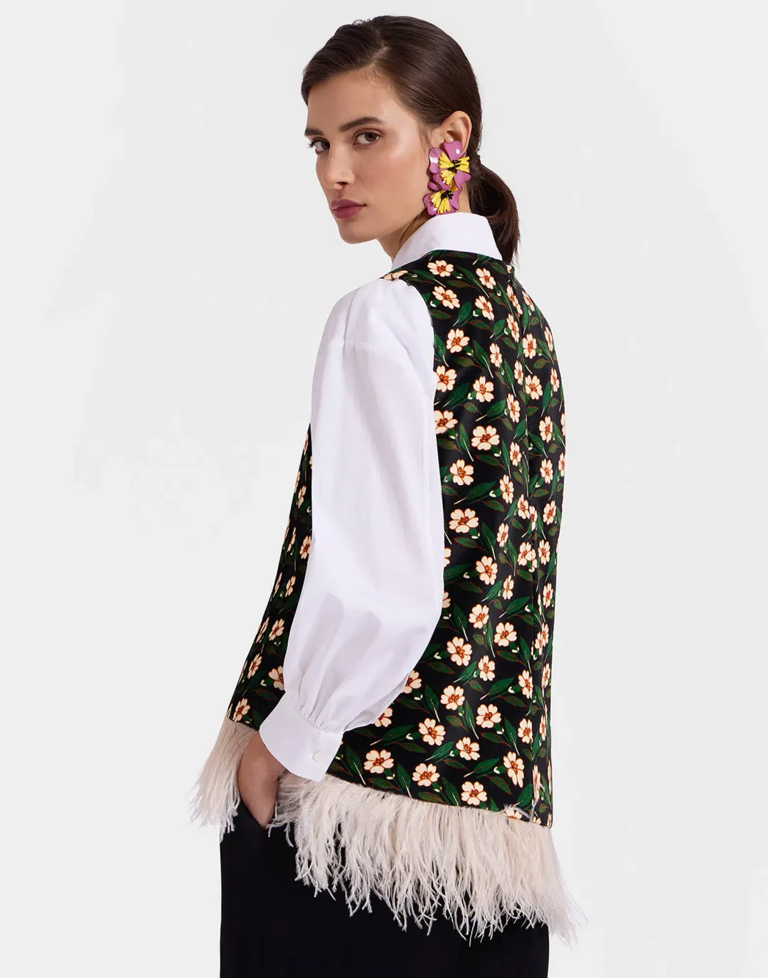 La Double J La Scala Top Mayfair Black in Cotton Velvet With Feathers Size XS / AU 6 for rent on The Volte - main image