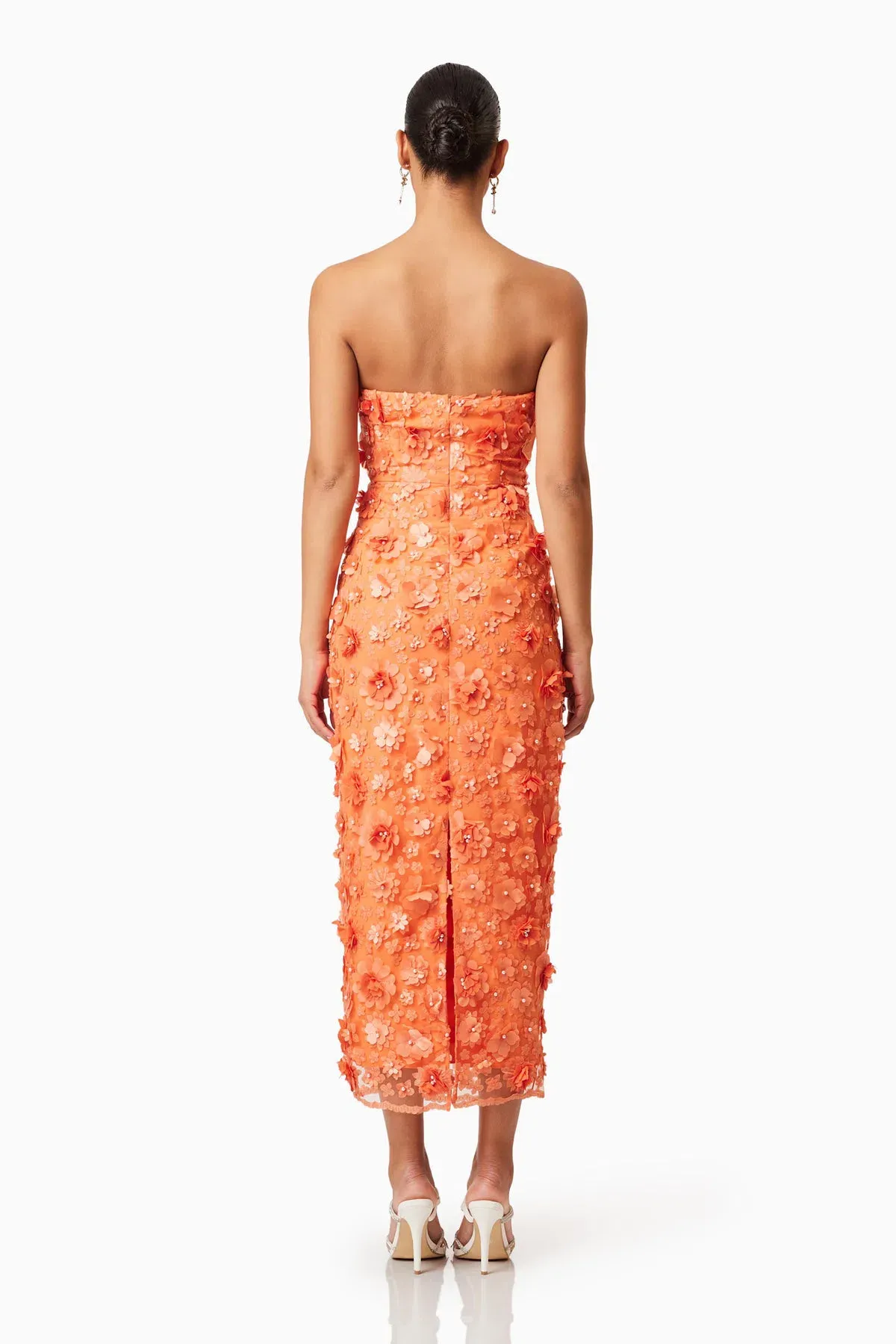 Elliatt Bluebell Strapless 3D Midi Dress Orange Size 6 - Image 3