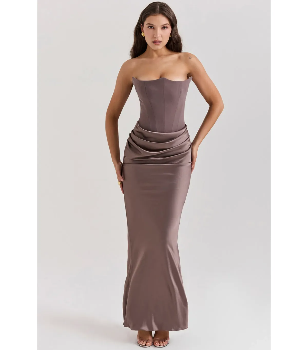 House Of CB Strapless Corset Maxi Dress Smoke Size AU 8 - Image 1