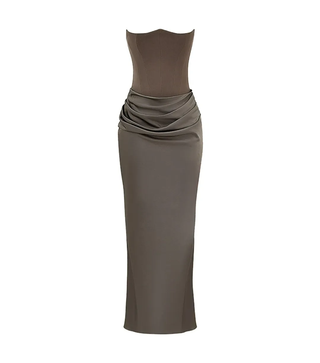 House Of CB Strapless Corset Maxi Dress Smoke Size AU 8 for rent on The Volte - main image