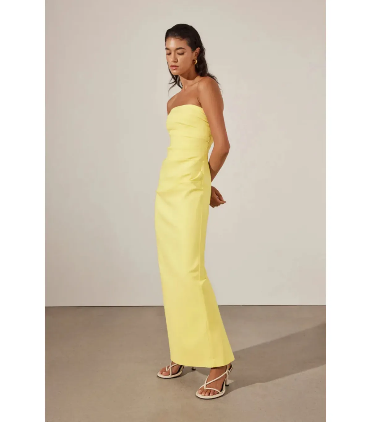 Shona Joy Lani Strapless Draped Maxi Dress Lemon Yellow Size AU 8 - Image 2