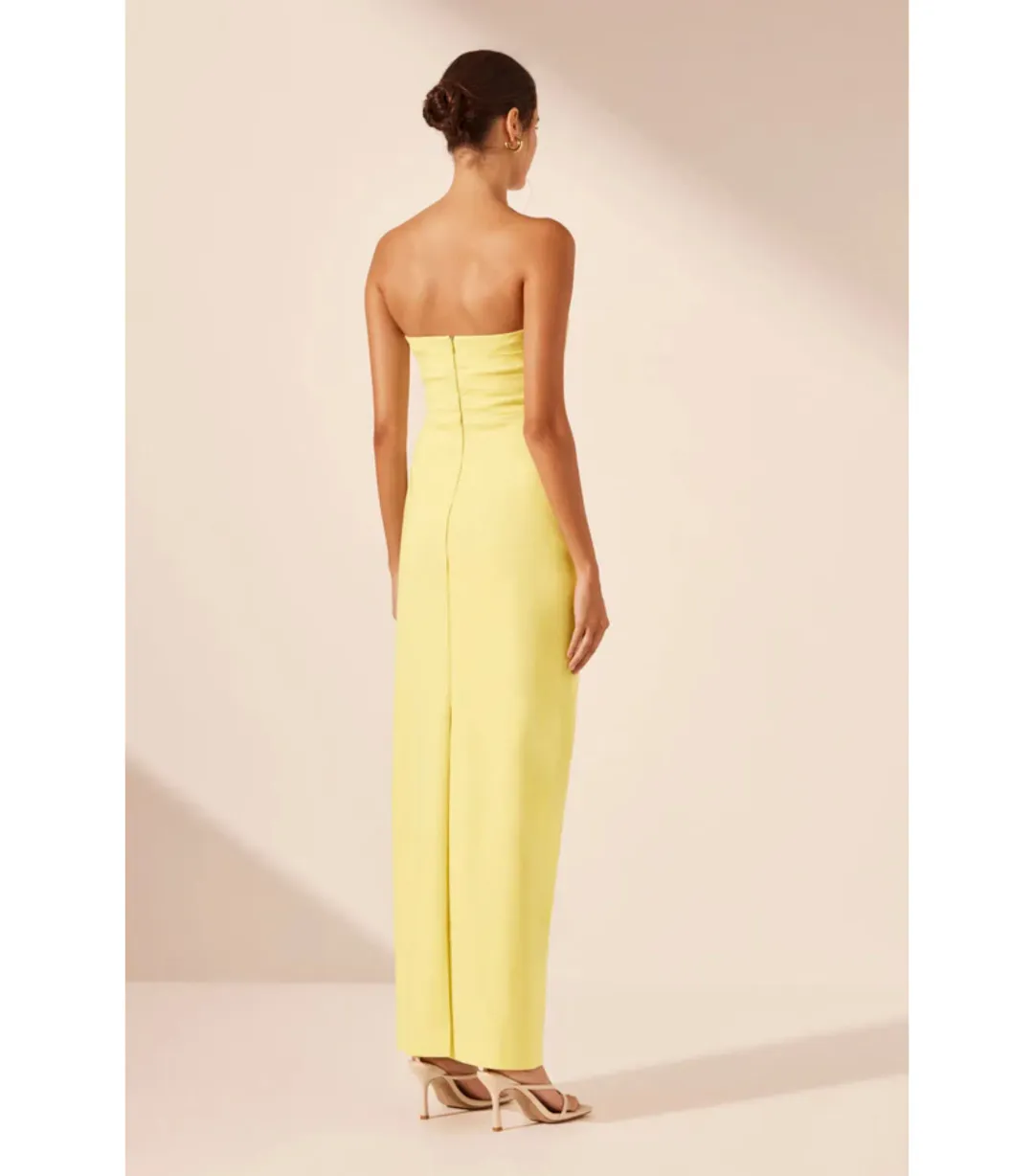 Shona Joy Lani Strapless Draped Maxi Dress Lemon Yellow Size AU 8 for rent on The Volte - main image