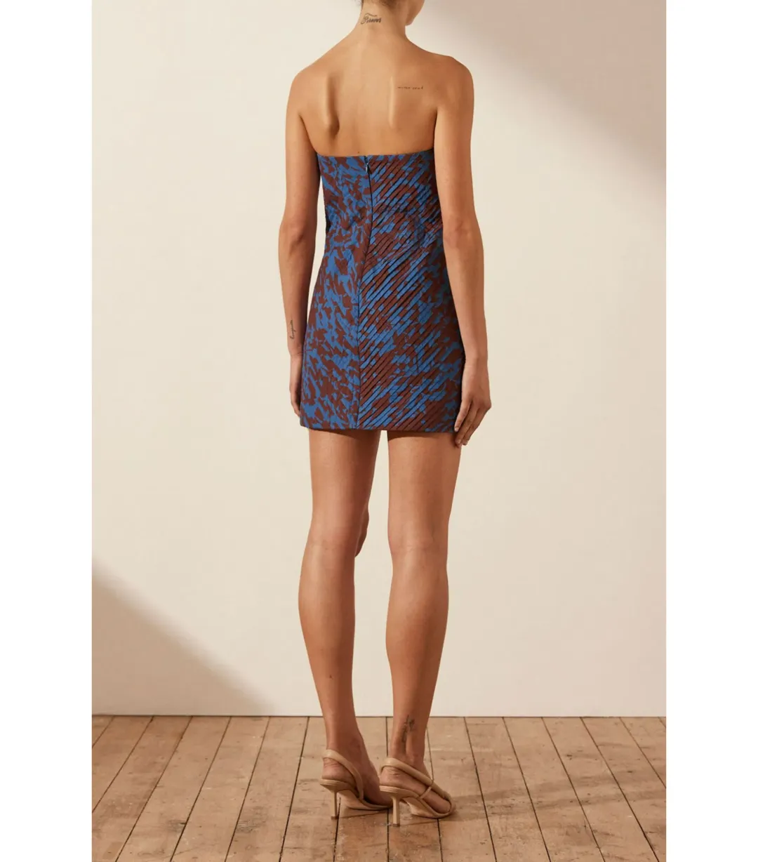 Shona Joy Catia Strapless Pleated Mini Dress Print Size AU 10 for rent on The Volte - main image