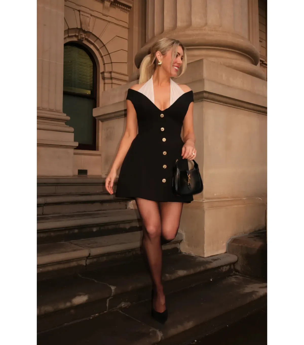 Tokyo Foxtrot Kennedy Off Shoulder Mini Dress Black/White Size XS / AU 6 - Image 1