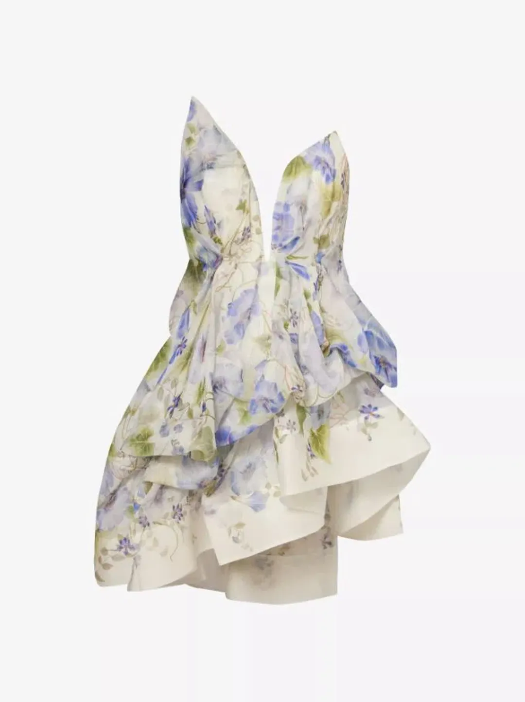 Zimmermann Natura Draped Mini Dress Blue Floral Size 0 / AU 8 for rent on The Volte - main image