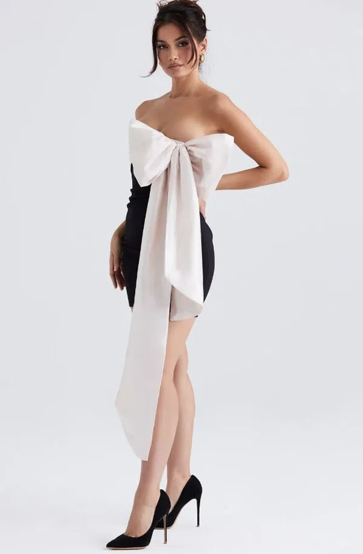 House of CB Jana Bow Mini Dress Black & Ivory Size M (AU 10) - Image 3