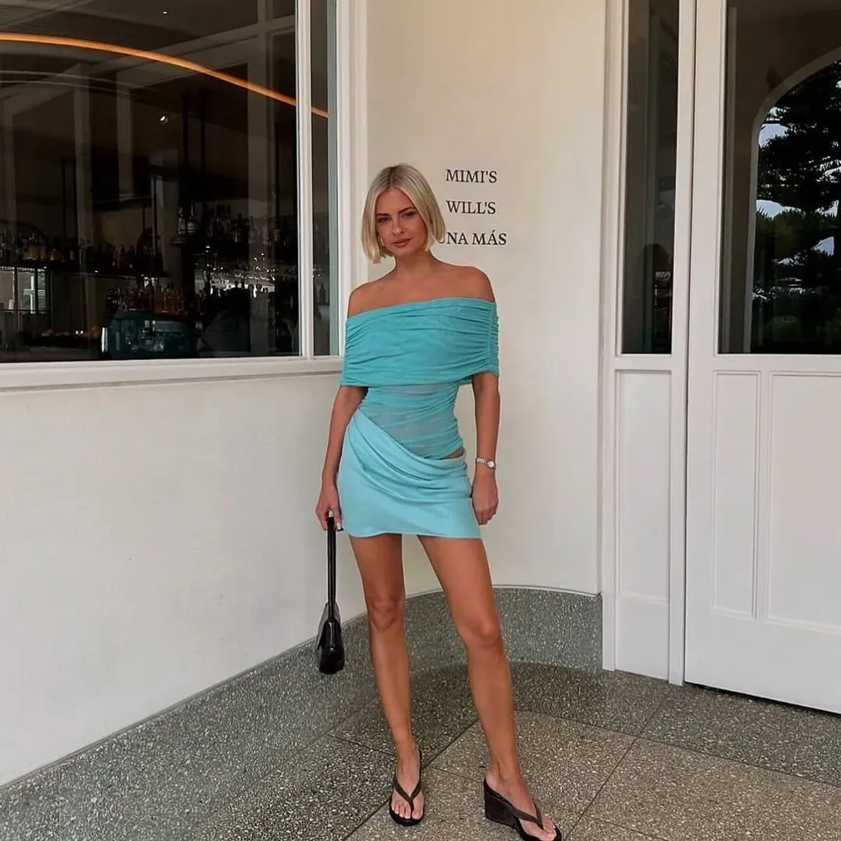 Benni Nico Off Shoulder Mini Dress Aquamarine Size S / AU 8  - Image 3