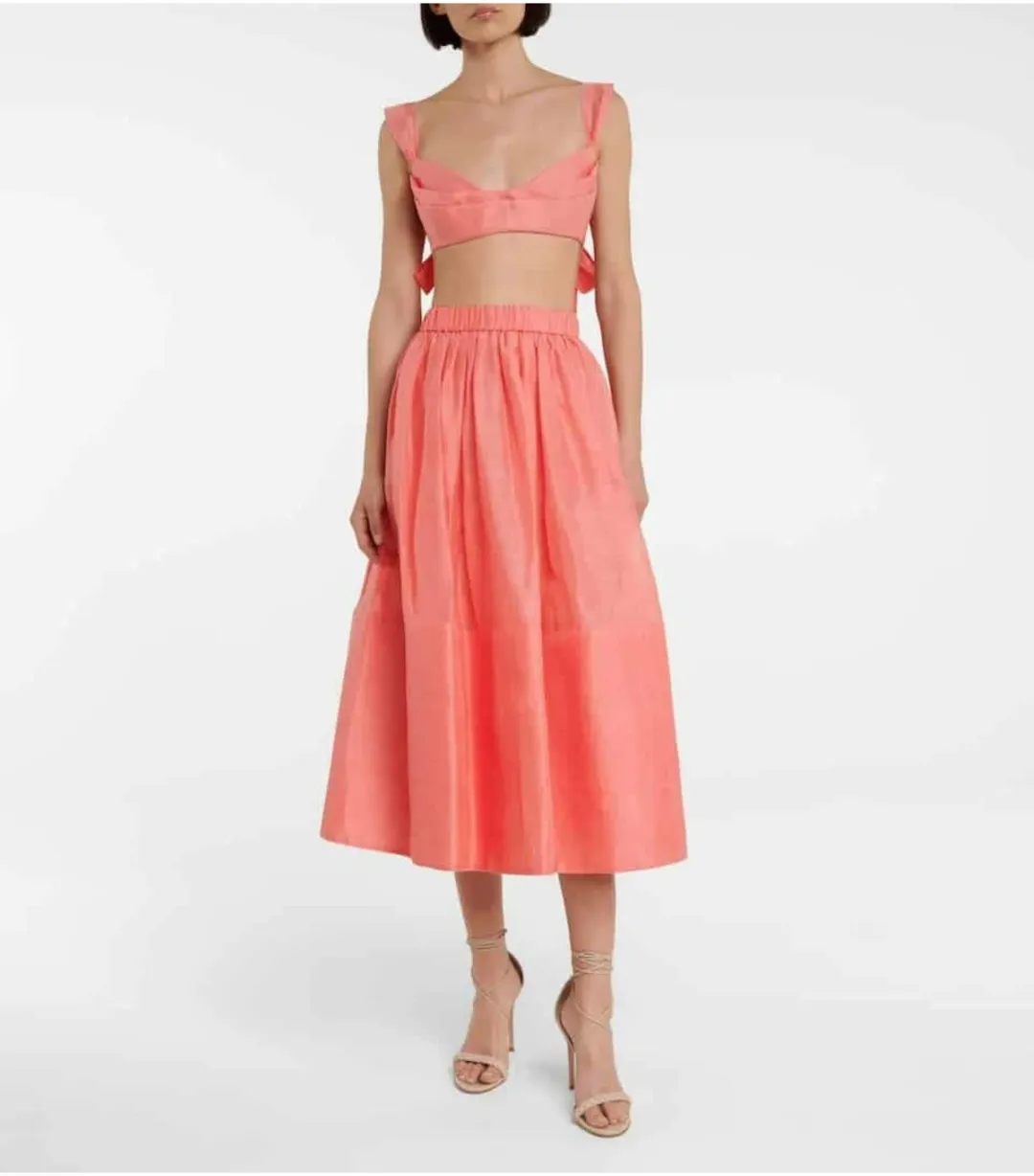 Zimmermann Botanica Tie Bustier Size 1 / AU 10 and Skirt Size 0 / AU 8 Set Guava  for rent on The Volte - main image