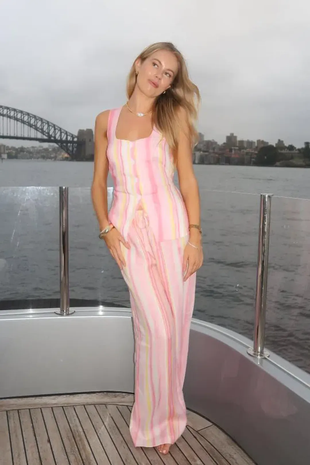 Sneaky Link Isla Linen Vest and Pant Set Pink Stripe Size XL / AU 14 for rent on The Volte - main image