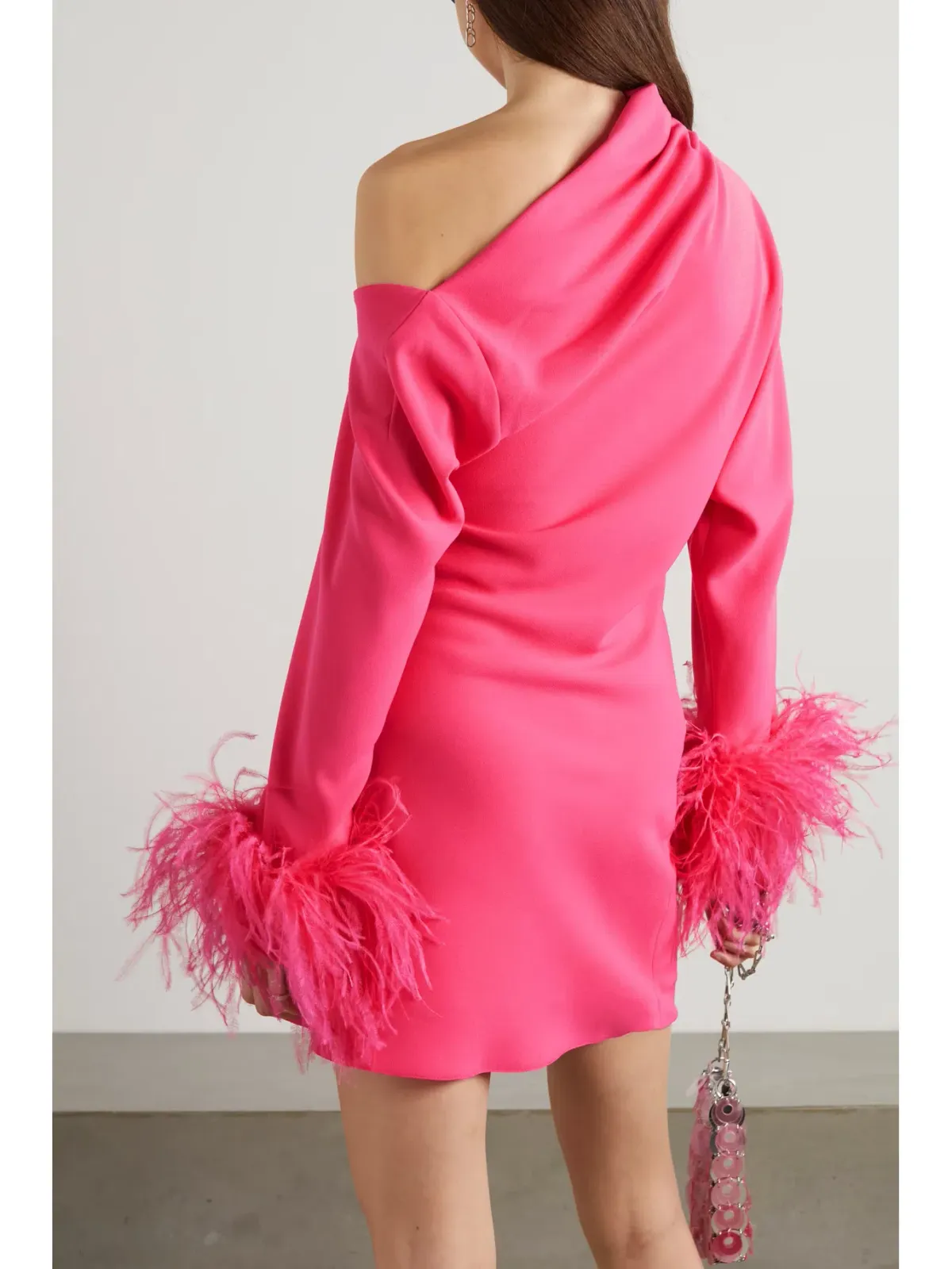 16Arlington Adelaide One Shoulder Feather Crepe Mini Dress Pink Size 8 - Image 2