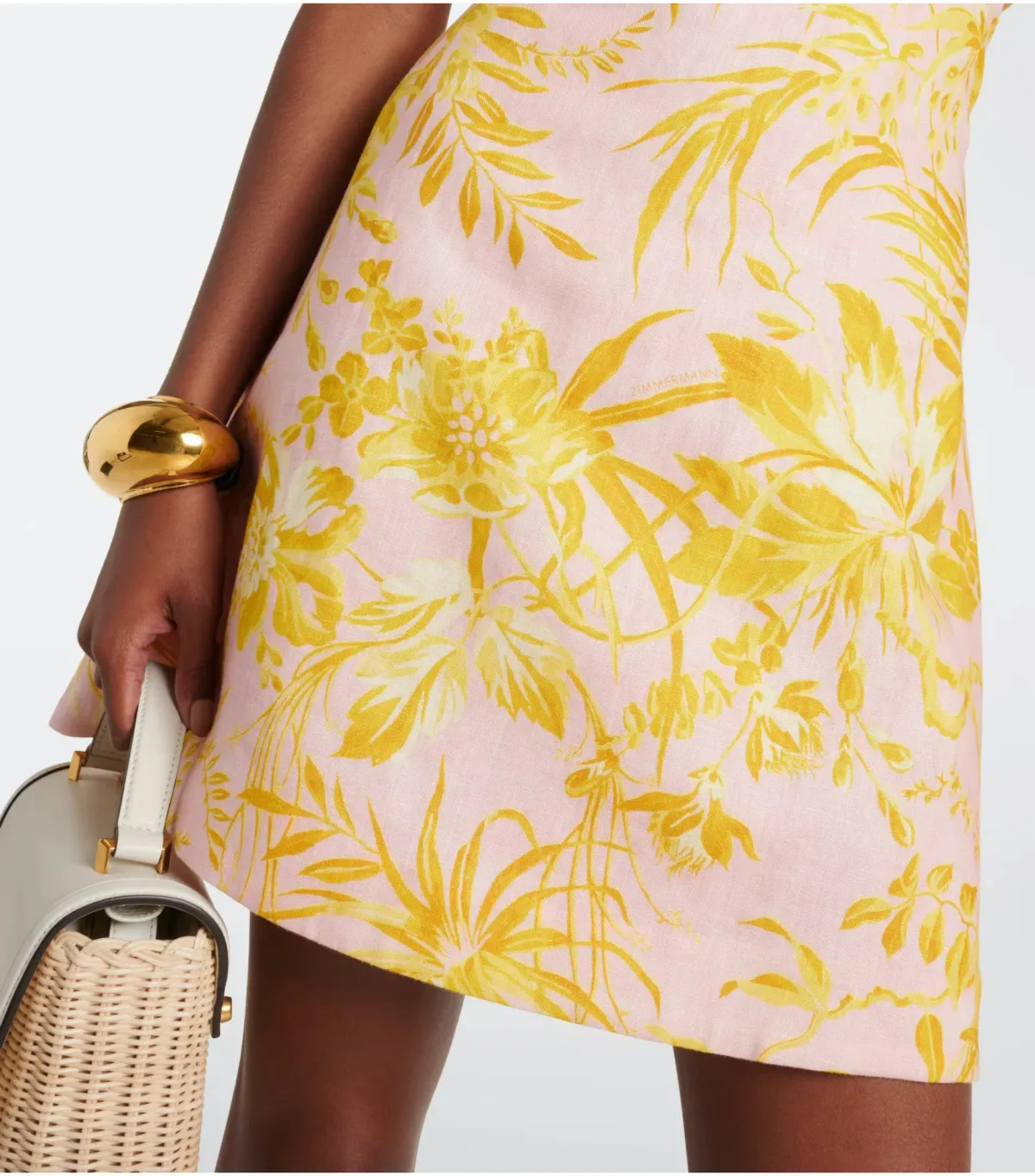 Zimmermann Golden Ruffle Mini Dress in Pink/Gold Floral Size 0 / AU 8 - Image 4