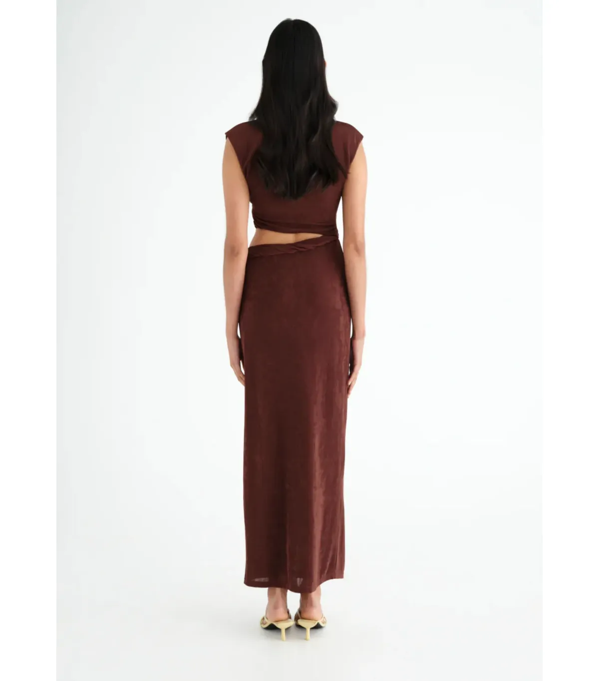 Benni Henri Twist Maxi Dress Chocolate Size AU 6 - Image 3