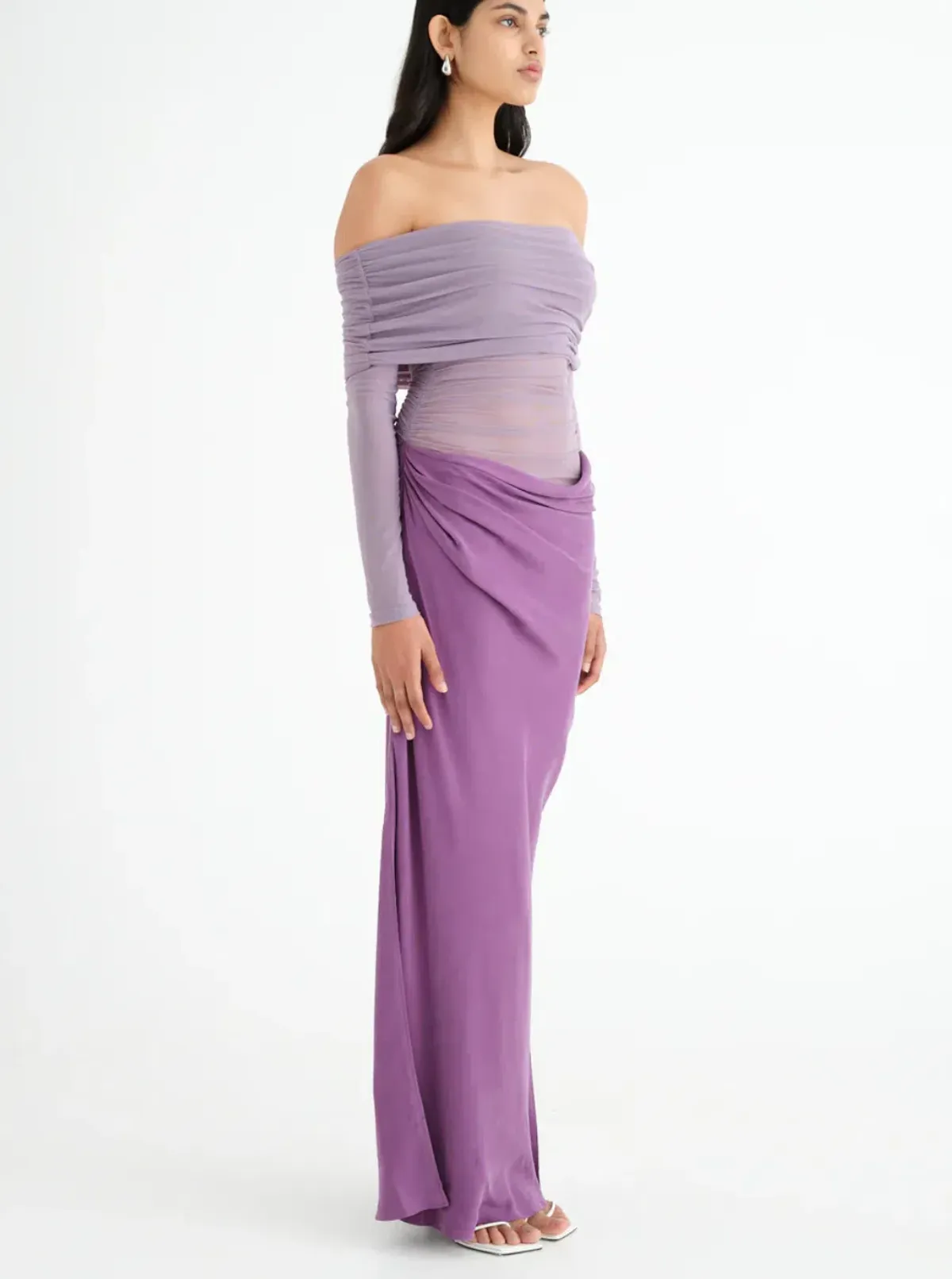Benni Yasmin Off Shoulder Maxi Dress in Vintage Orchid Purple Size 6 - Image 2