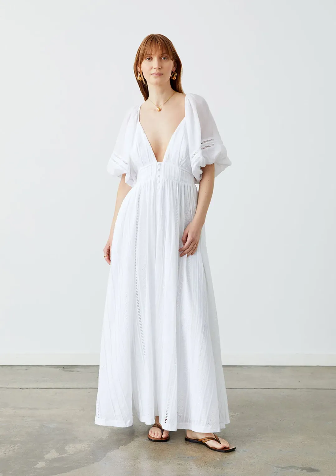 Joslin Studio Julianna Linen Ramie Maxi Dress Optical White Size 8 for rent on The Volte - main image