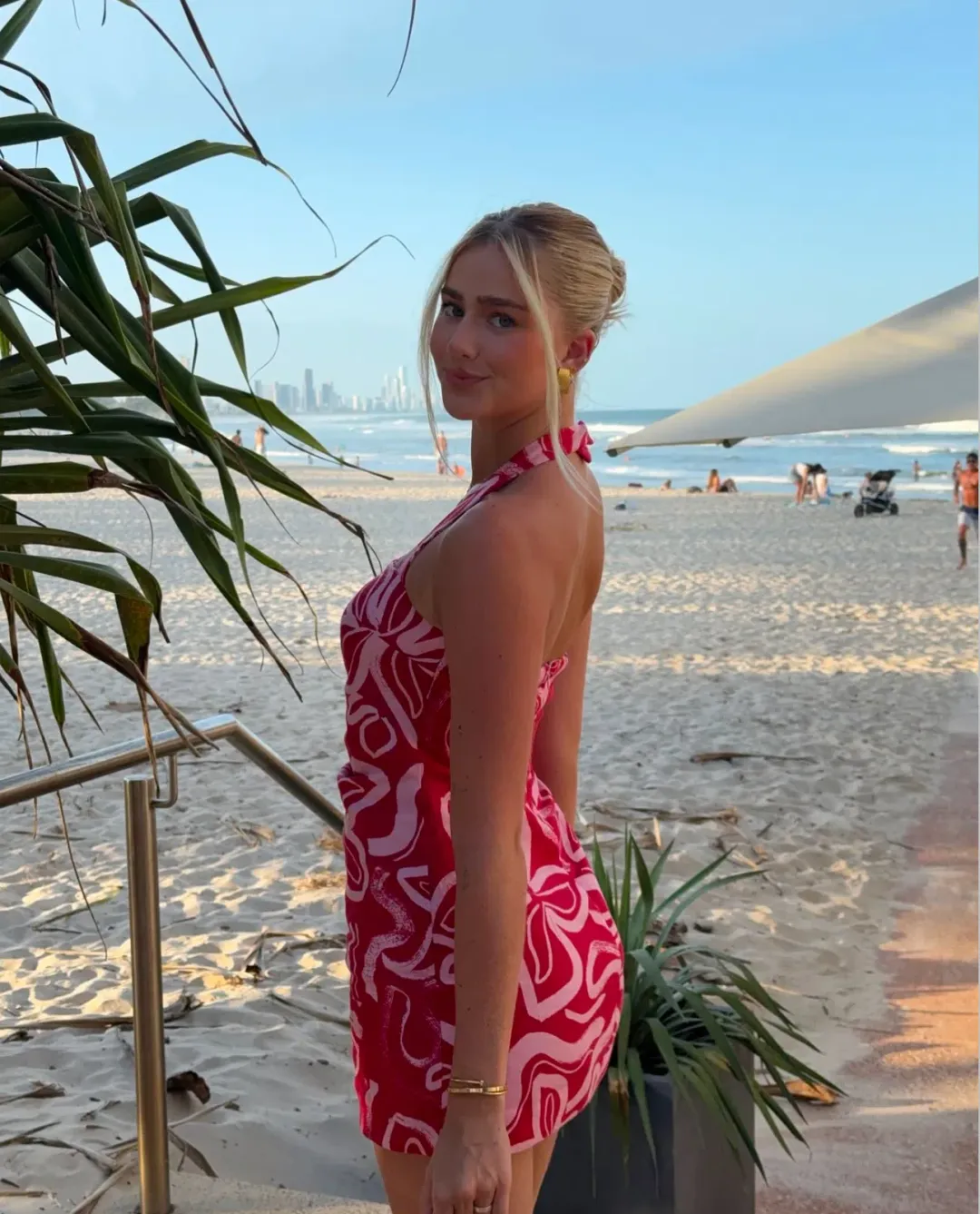 Kookai Soley Rouched Mini Dress Pink/Red Size 8 for rent on The Volte - main image