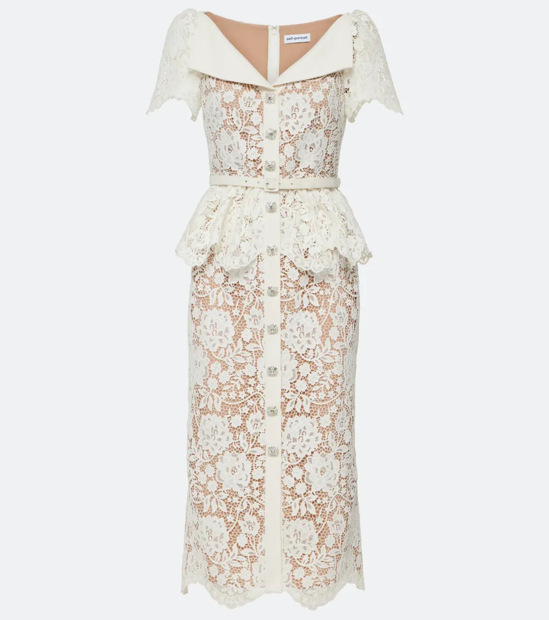Self Portrait Lace Midi Dress Cream Size 6 for rent on The Volte - main image