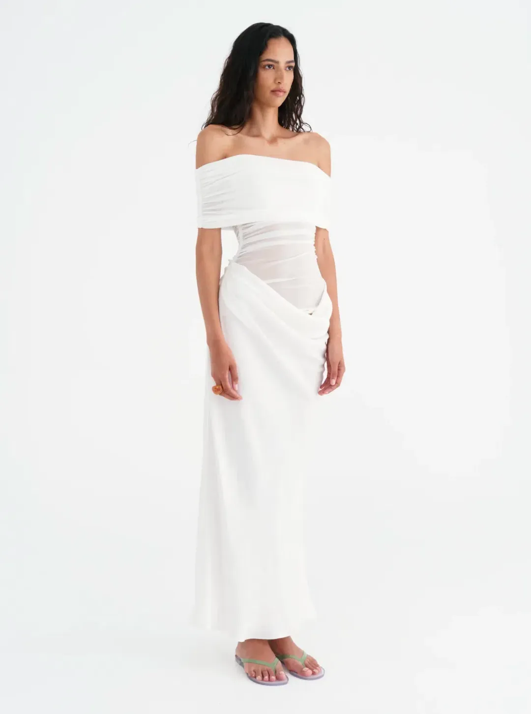 Benni Nico Off Shoulder Maxi Dress White Size S / AU 8 for rent on The Volte - main image