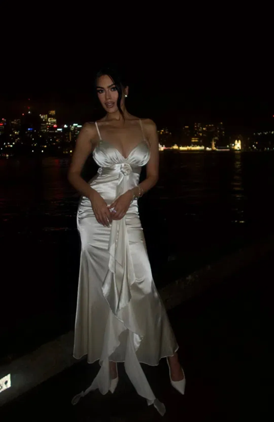 Maelle Paris Champagne Floral Twist Dress Cream Size Small / AU 8 for rent on The Volte - main image