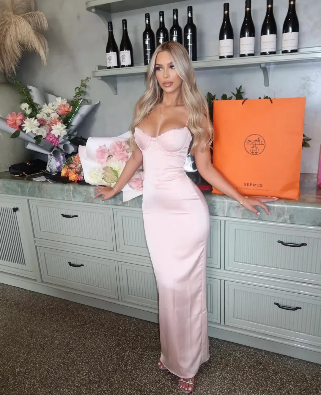 House Of CB Stefania Corset Maxi Dress Soft Peach Size AU 10 for rent on The Volte - main image