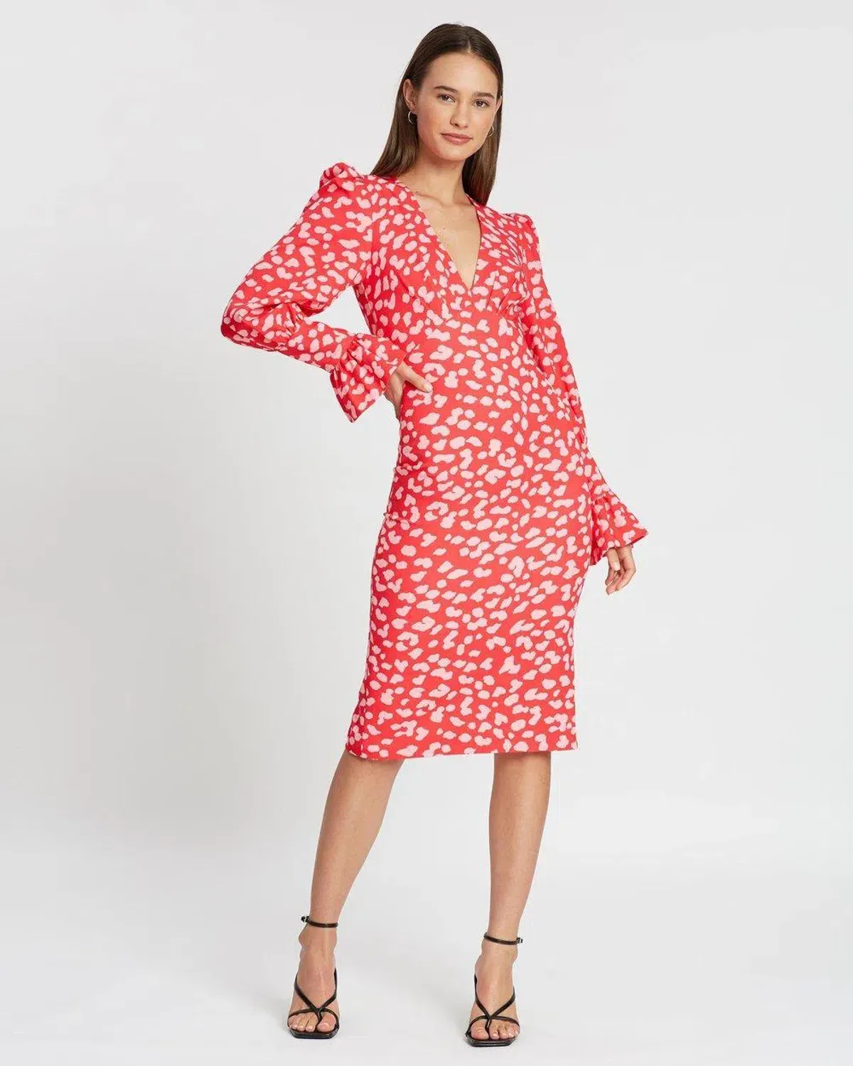 By Johnny Strawberry Leopard Tulip Midi Dress Pink Size 8 - Image 1