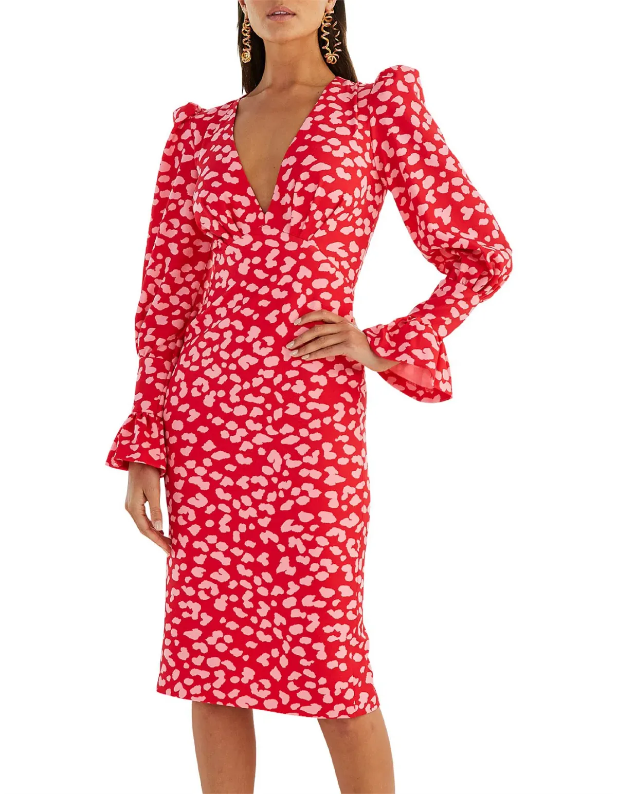 By Johnny Strawberry Leopard Tulip Midi Dress Pink Size 8 - Image 3