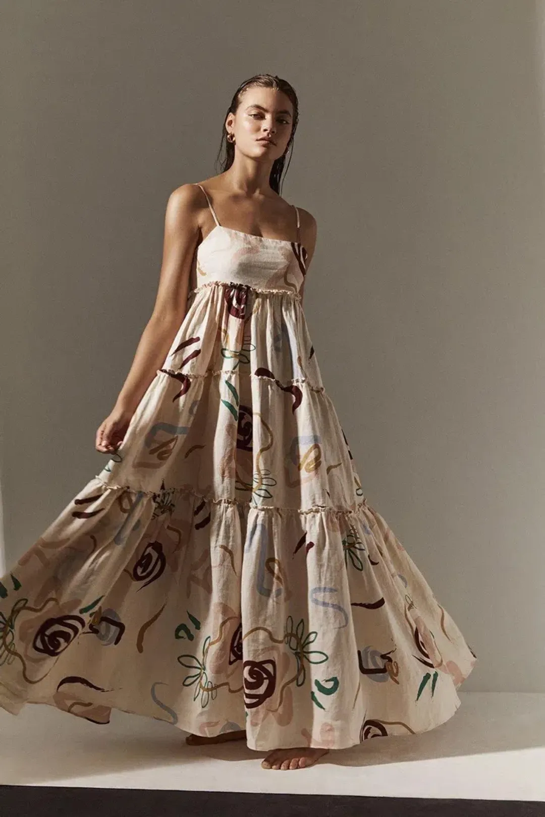 Skye and Staghorn Lottie Tiered Maxi Dress in La Rosa Print Size AU 8 for rent on The Volte - main image