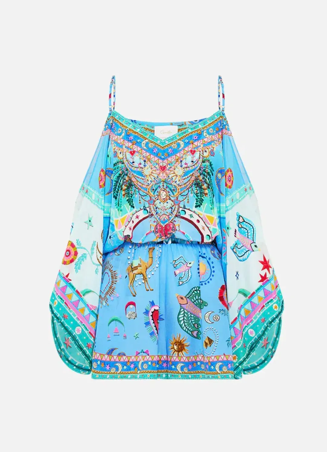 Camilla Drop Shoulder Playsuit in A Painted Village Print Size L / AU 14 for rent on The Volte - main image