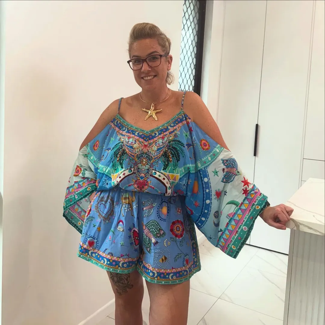 Camilla Drop Shoulder Playsuit in A Painted Village Print Size L / AU 14 for rent on The Volte - main image