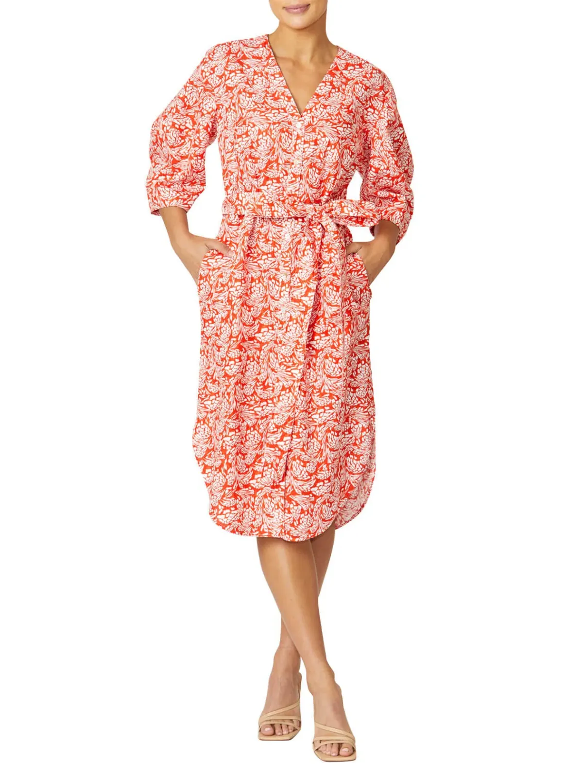 Anthea Crawford Kelly Knee Length Shirtdress Orange/White Size 18 - Image 2