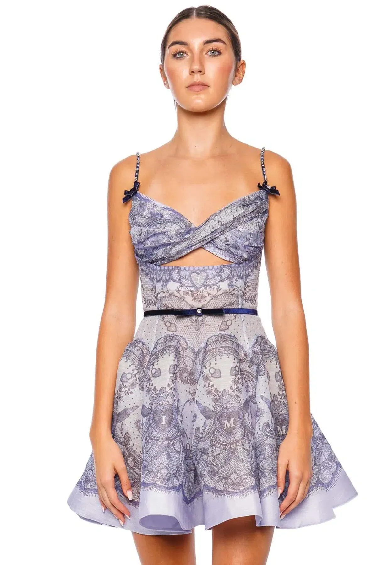 Zimmermann Crush Twist Front Mini Dress Blue Lace Print Size 3 / AU 14 - Image 2