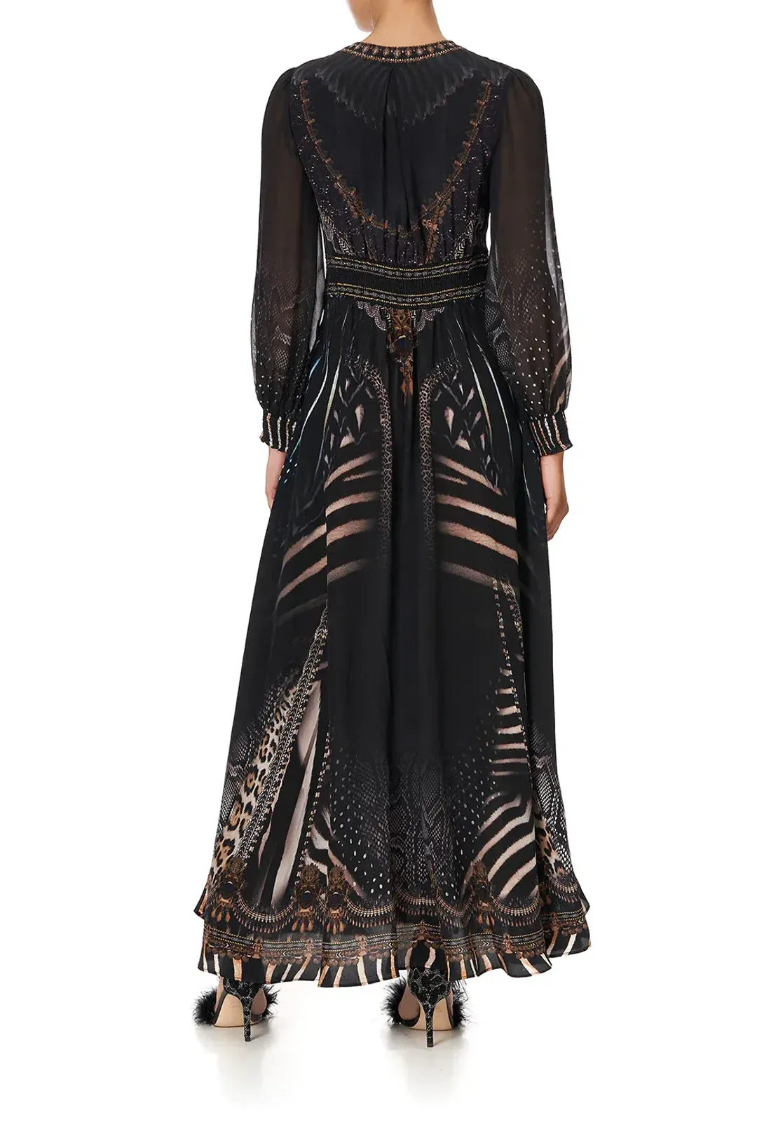 CAMILLA Silk Maxi Dress With Shaped Waistband Black Size S/Au 10  for rent on The Volte - main image