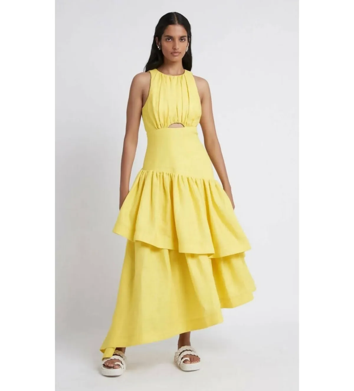 Aje Caliente Cut out Tiered Midi Dress Yellow Size 8  - Image 1