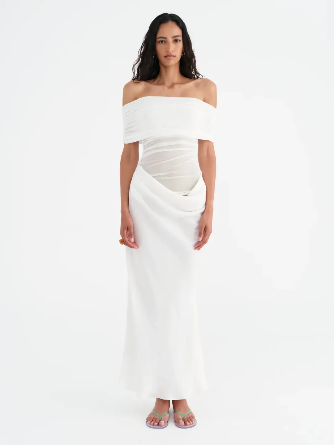 Benni Nico Off Shoulder Maxi Dress White Size AU 8 for rent on The Volte - main image