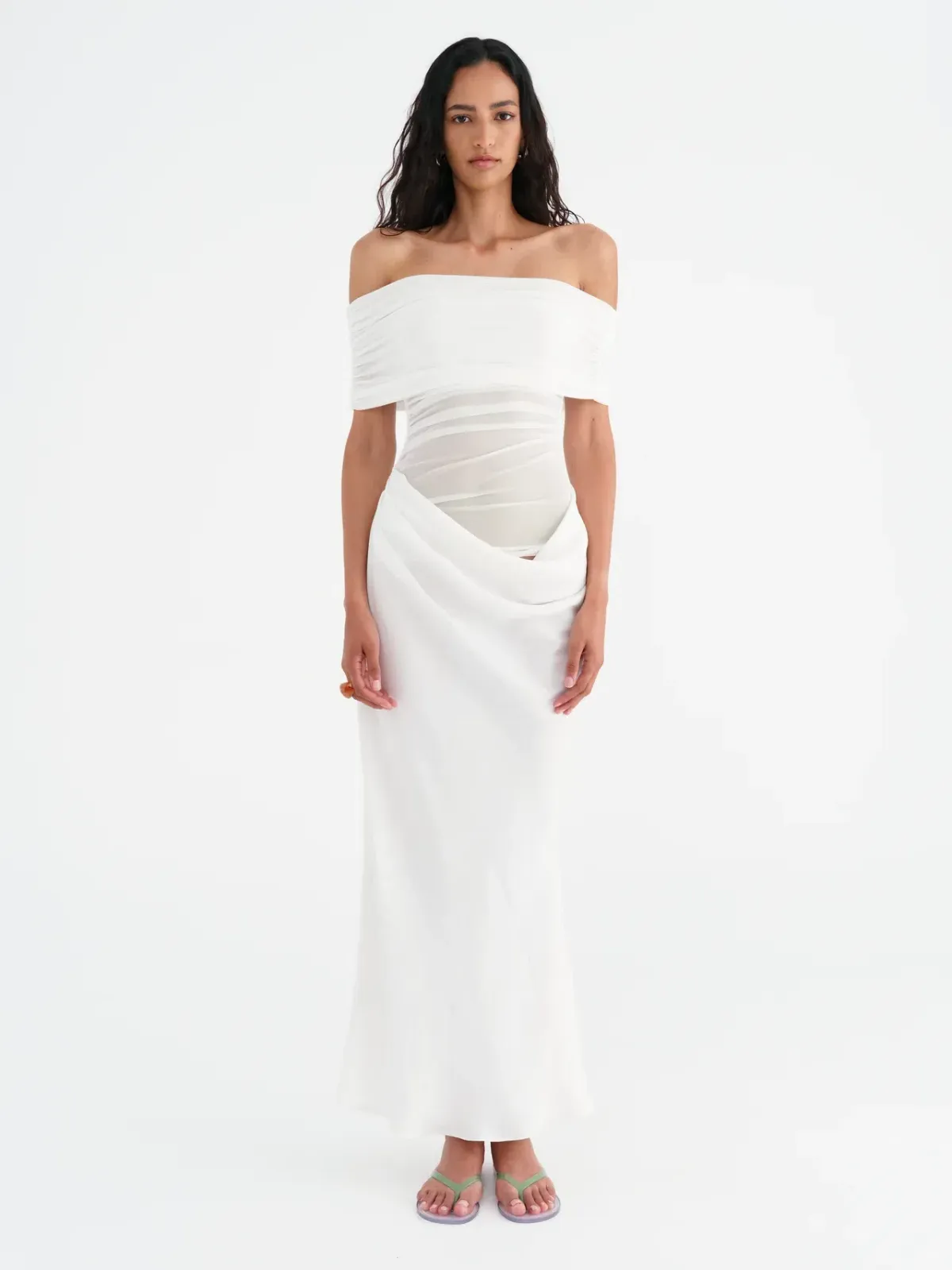 Benni Nico Off Shoulder Maxi Dress White Size AU 8 - Image 1