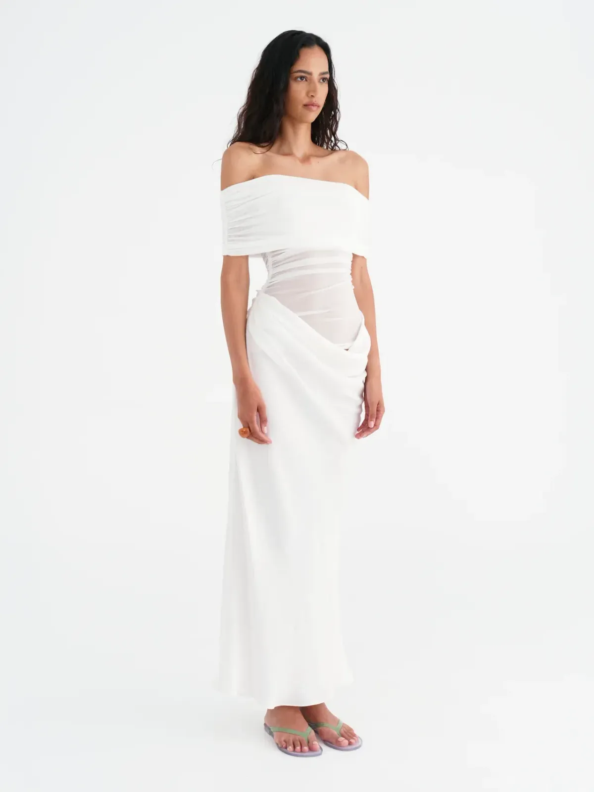 Benni Nico Off Shoulder Maxi Dress White Size AU 8 - Image 2