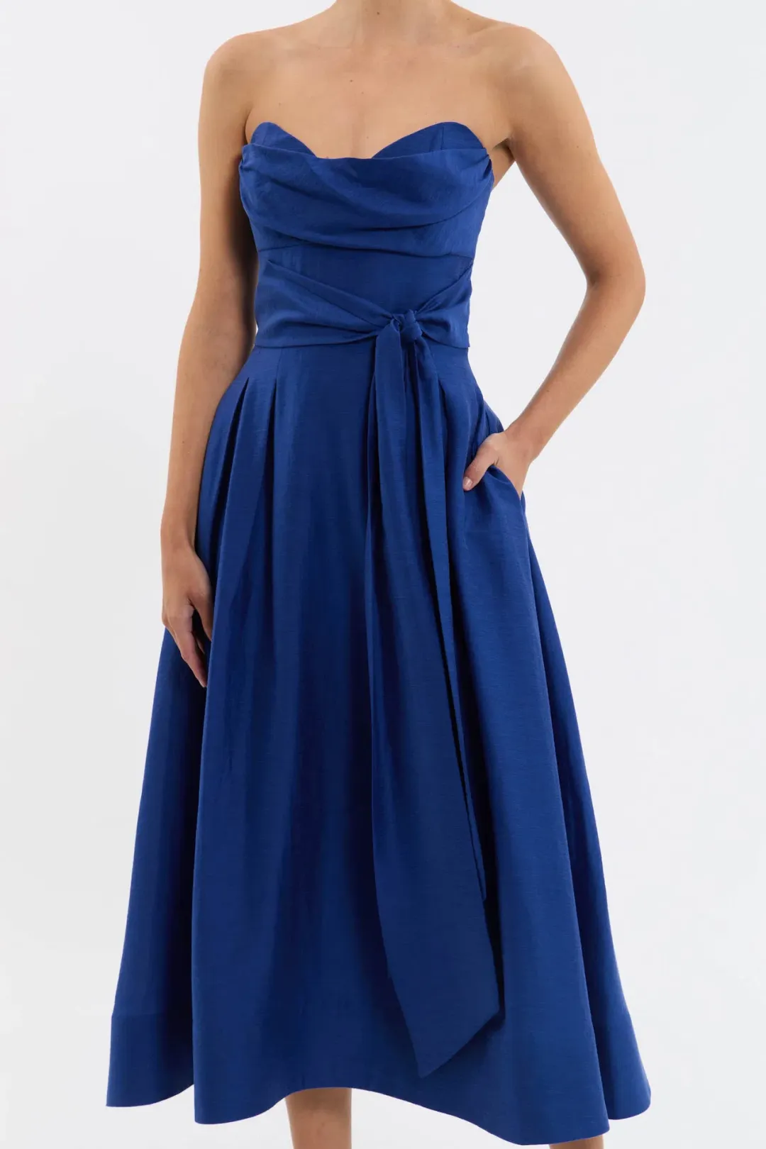 Rebecca Vallance Cera Strapless Midi Dress Blue Size 4 for rent on The Volte - main image
