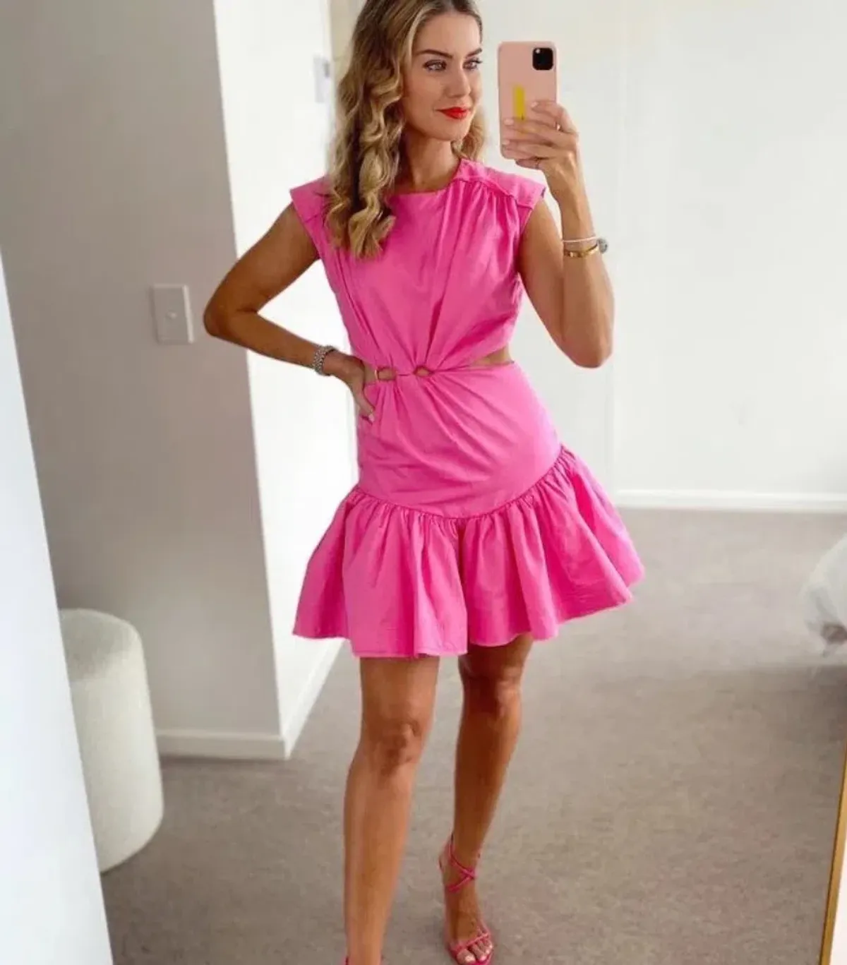 Aje Solstice Cut Out Ring Flip Mini Dress Pink Size 12 - Image 3