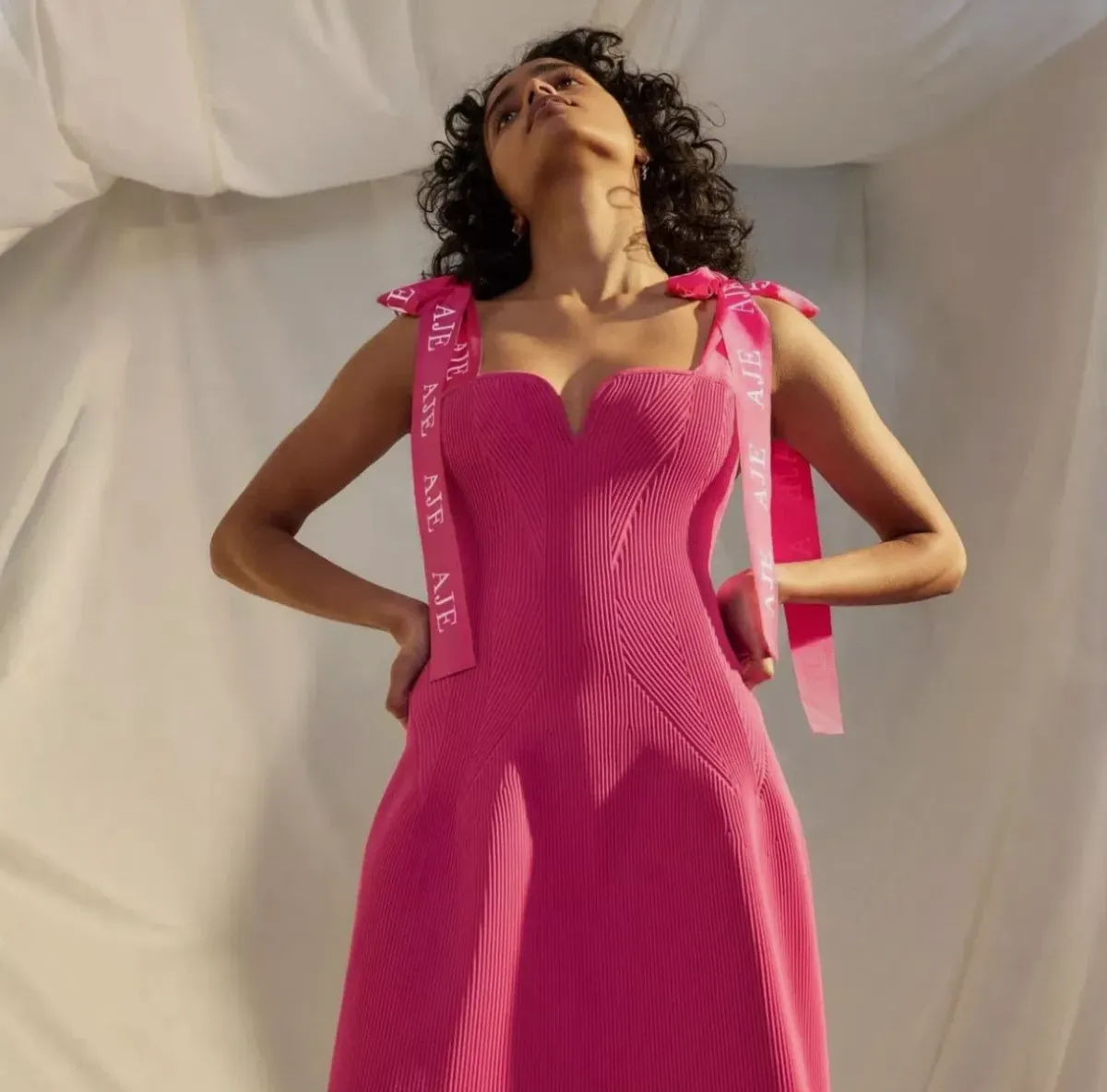 Aje Amber Knit Tie Shoulder Mini Dress Pink Size M / AU 10 - Image 3