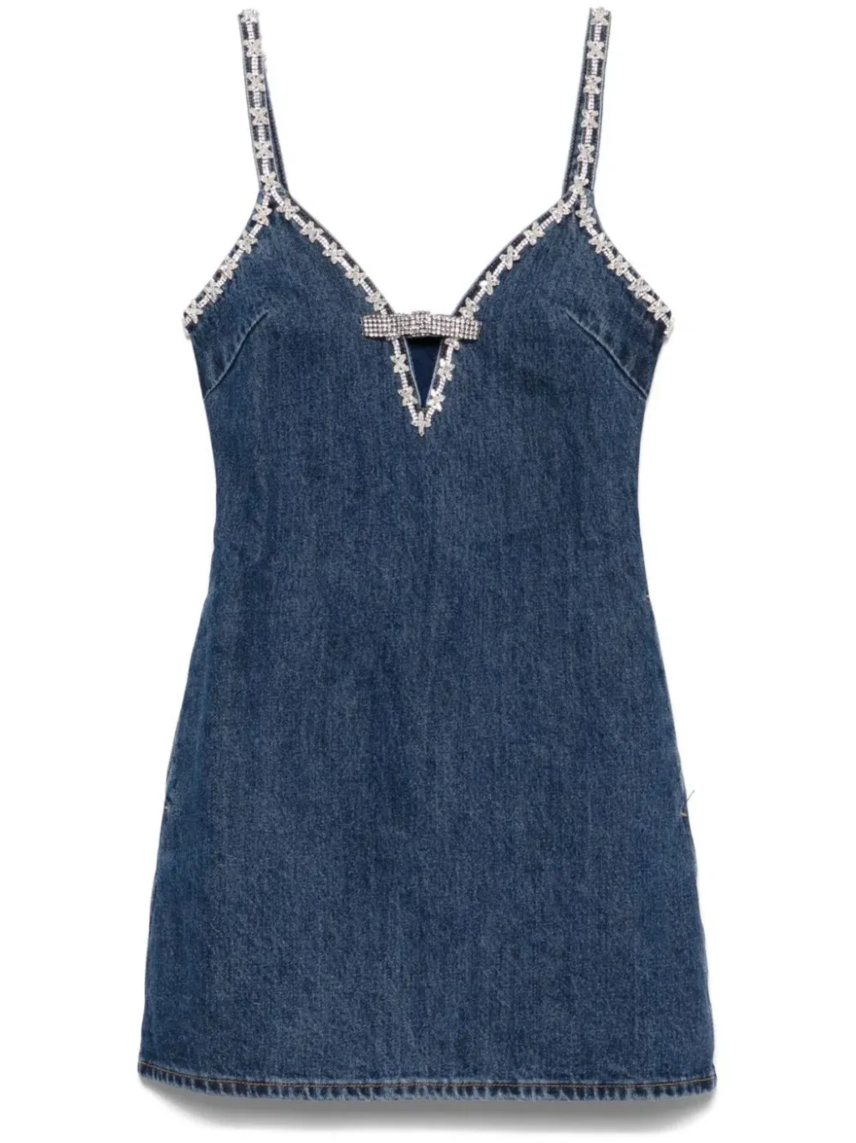 Self Portrait Denim Strappy Mini Dress Blue Size 6 - Image 4