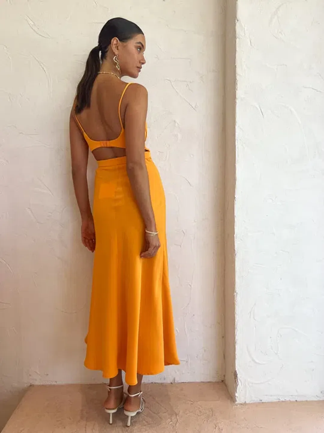 By Johnny Callia Wire Midi Dress in Apricot Orange Size 6 for rent on The Volte - main image