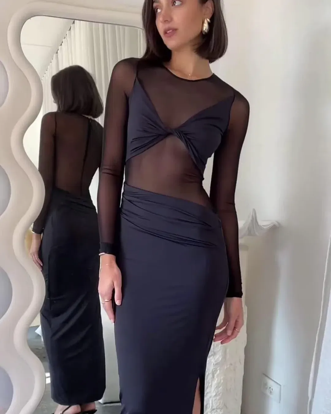 Suboo Auguste Long Sleeve Mesh Jersey Maxi Dress Black Size XS / AU 6 for rent on The Volte - main image