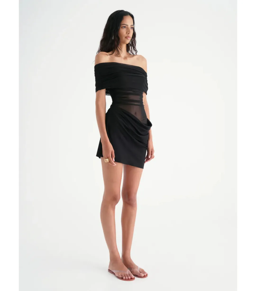Benni Nico Off The Shoulder Mini Dress Black  Size AU 14 for rent on The Volte - main image