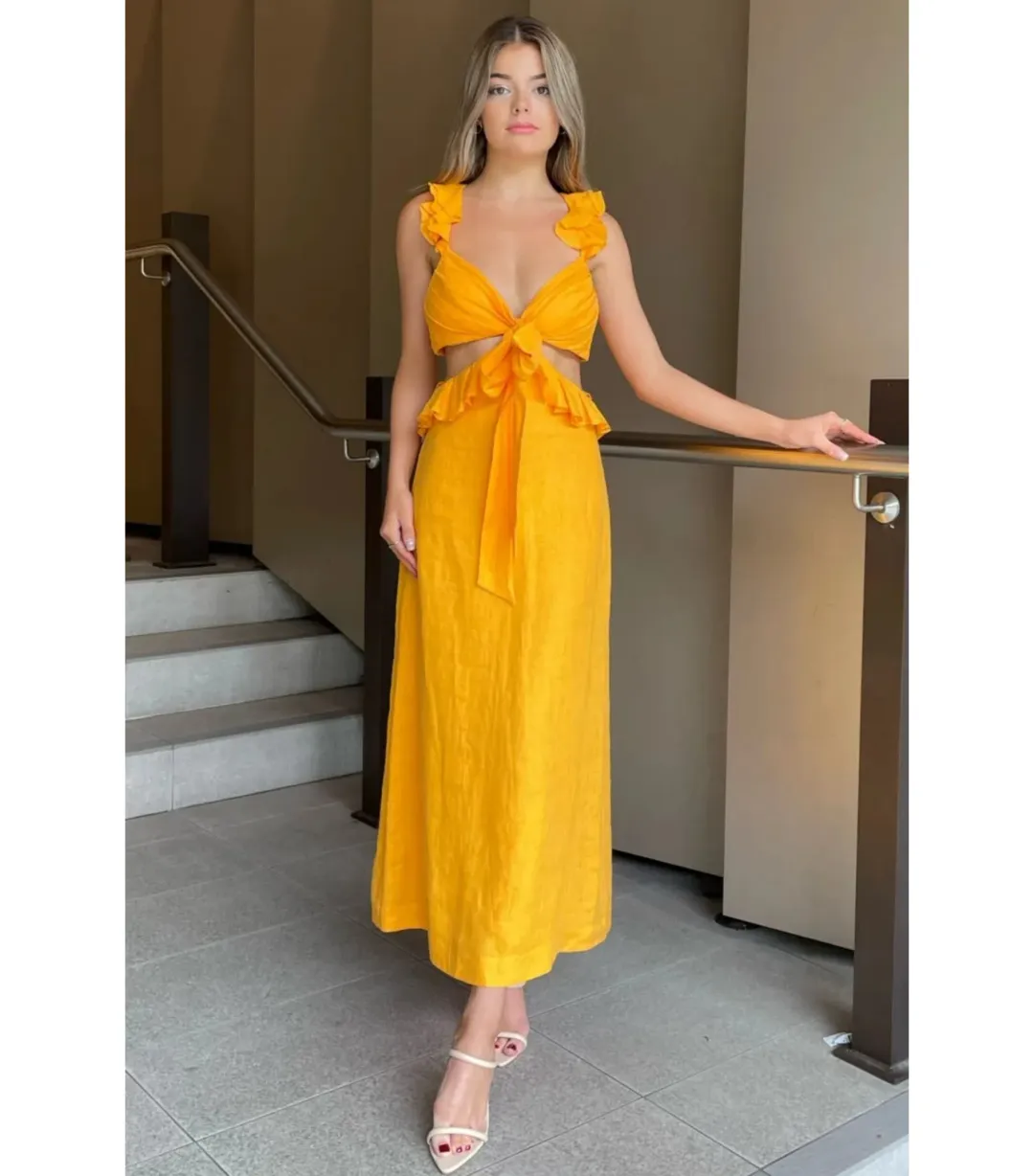 Zimmermann Orange Frill Midi Dress Orange Size 0 / AU 8 for rent on The Volte - main image