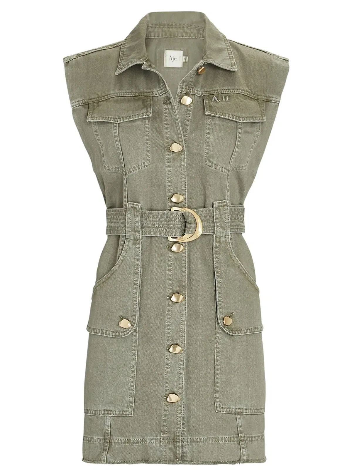 Aje Darcel Denim Belted Sleeveless Mini Dress Oak Moss Size 8 - Image 4