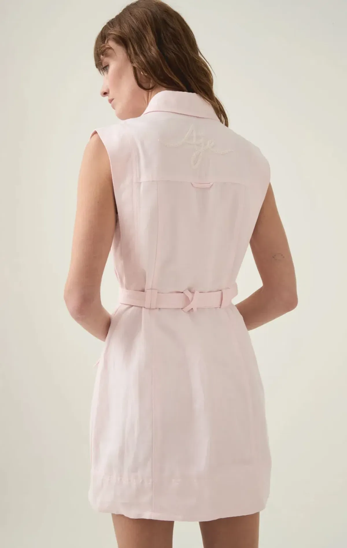 Aje Dulcet Logo Mini Dress Pastel Pink Size 8 - Image 3