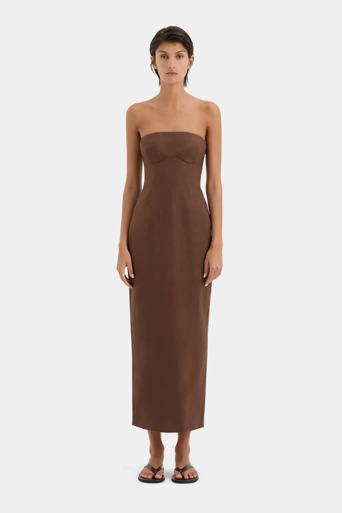 Sir the Label Evalita Column Midi Dress Chocolate Size 0 / AU 6 - Image 1