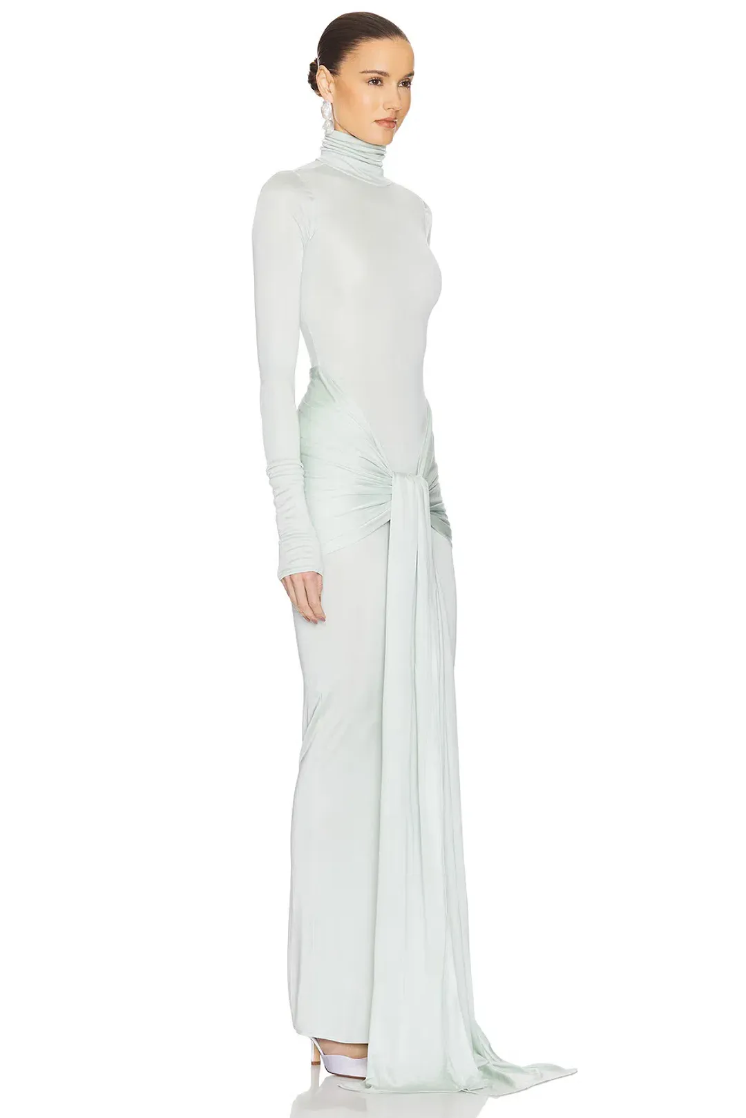 Helsa Slinky Jersey Sarong Maxi Dress Mint Green Size XS / AU 6 for rent on The Volte - main image