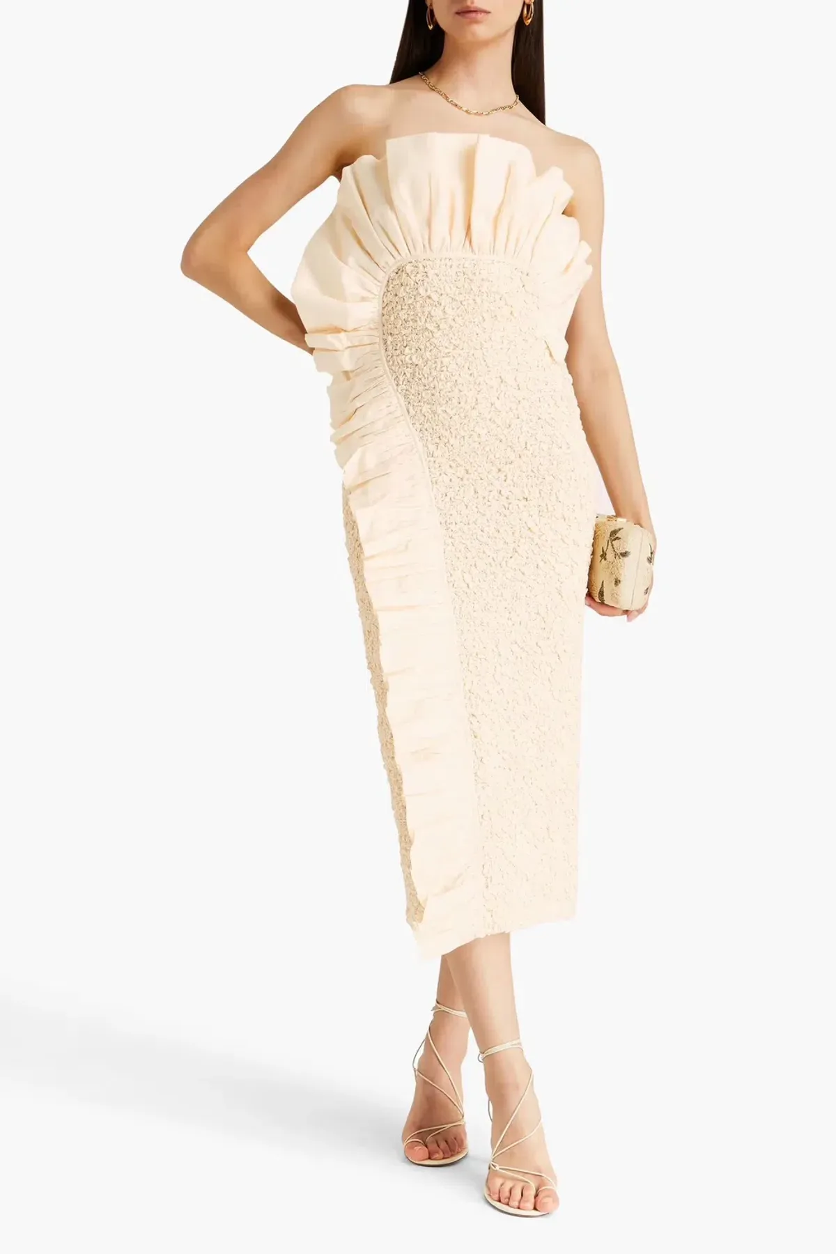 Mara Hoffman Kana Strapless Ruffled Cotton Twill and Popcorn Midi Dress Cream Size XS / AU 6 - Image 1