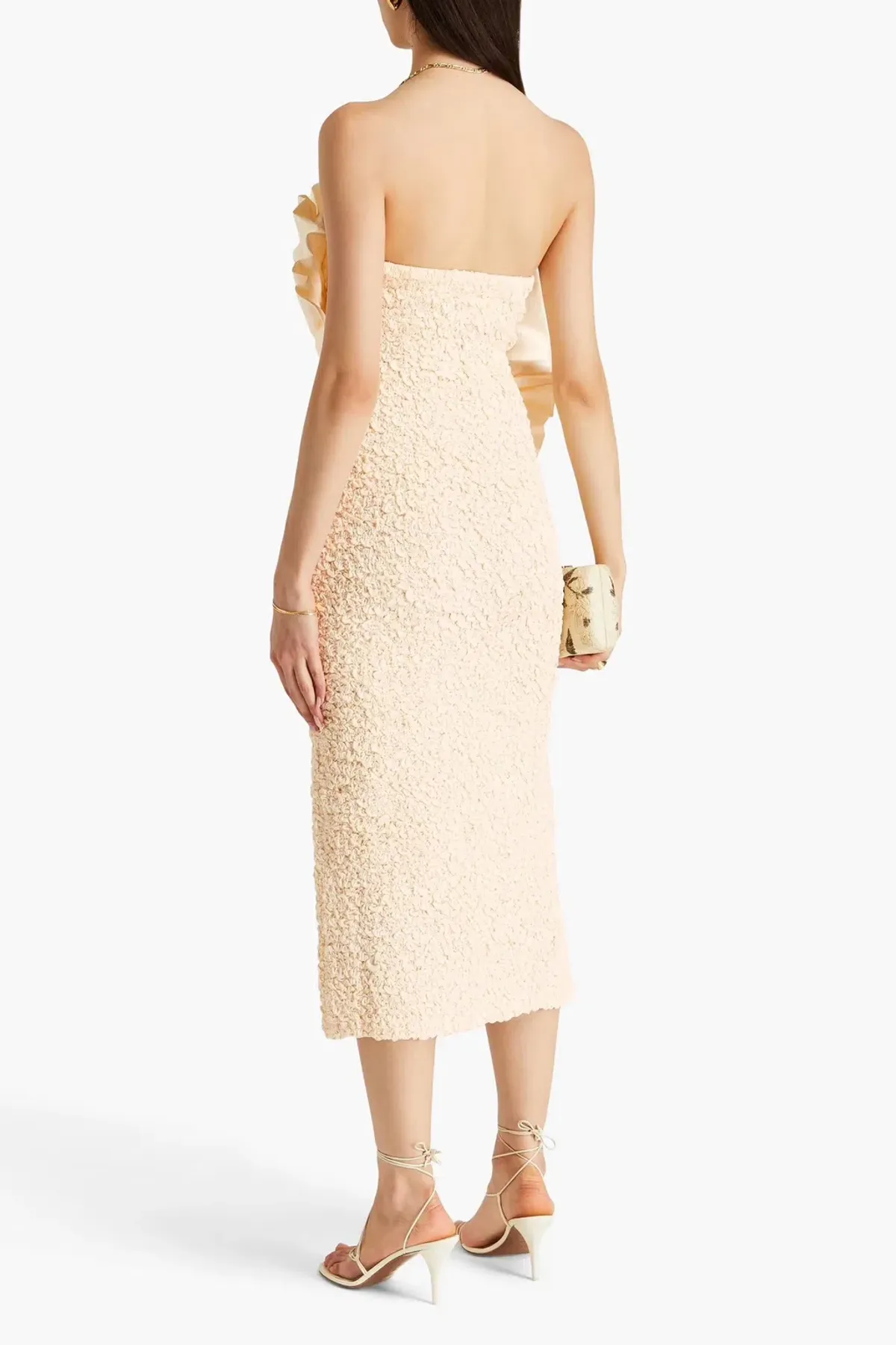 Mara Hoffman Kana Strapless Ruffled Cotton Twill and Popcorn Midi Dress Cream Size XS / AU 6 - Image 2